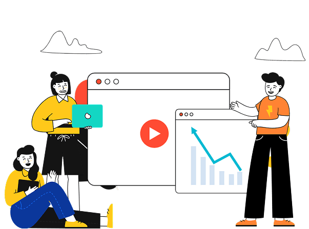 Illustration of people interacting with charts and data visualizations